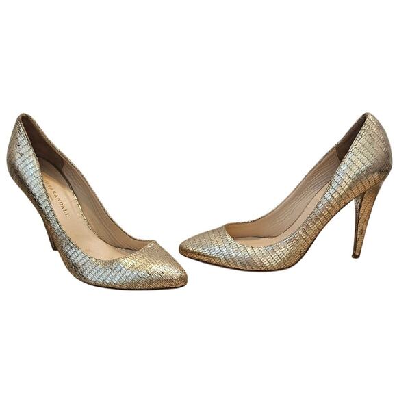 Loeffler Randall Metallic Gold Leather Pointed Toe Heel Pump sz 10 Glam Gala - Picture 1 of 11